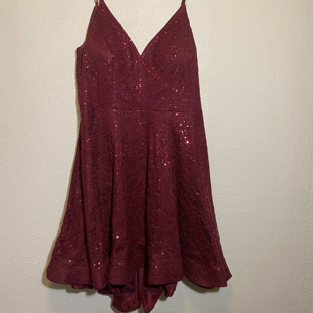 Short Burgundy High Low Dress